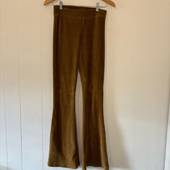 Aerie Small Groove On Ribbed Velour Flare Pants Gold/Copper Bellbottom Boho Soft - Picture 2 of 12